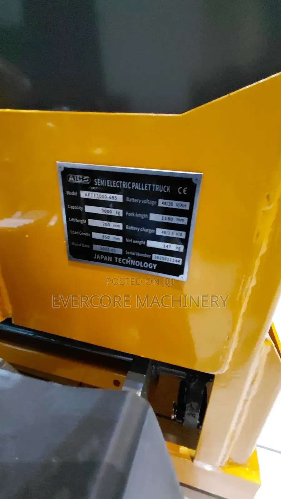 Aico Japan Semi Electric Pallet Truck Machine 3000kg.