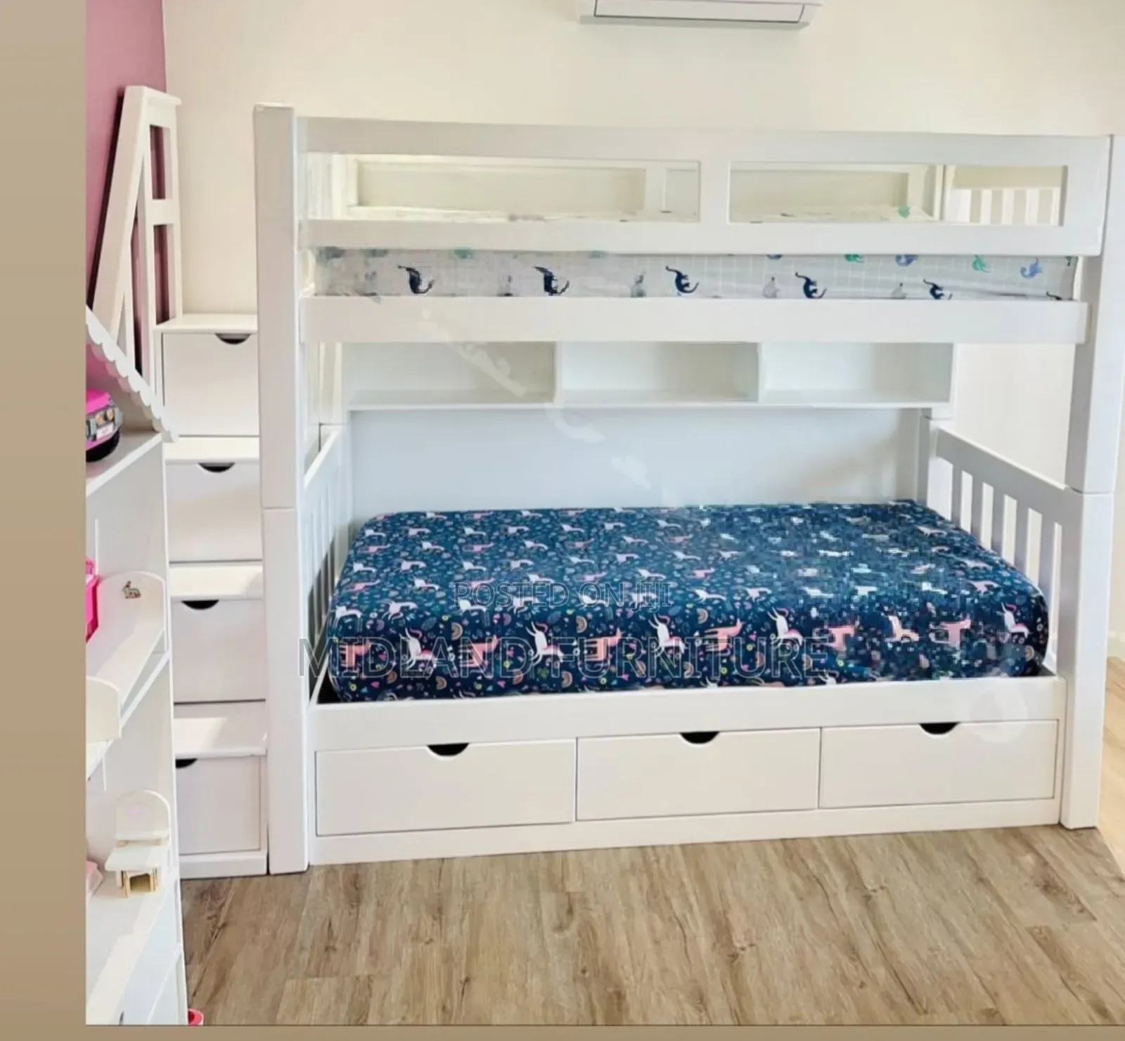 Double Decker Bunk Bed With Stairs and Storage