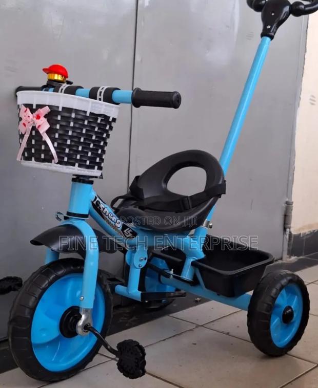 Blue Tricycle Bike With Push Handle