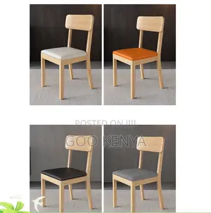 Home Chair; Armless Wood Dining Chair With Leather Seat