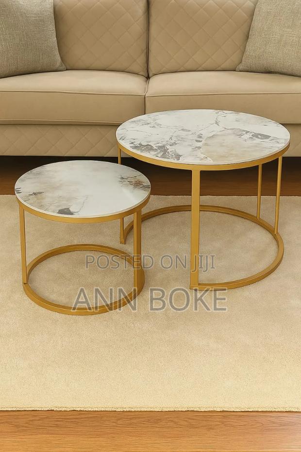 Pure Marble Nesting Stool 2pc Set With Black Stands