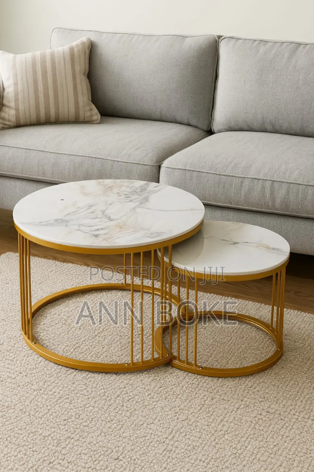 Pure Marble Nesting Stool 2pc Set With Black Stands