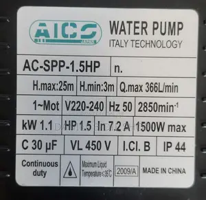 Ac-spp-1.5hp Aico Japan Swimming Pool Pump Head Max 25 Mtrs 366l/Min