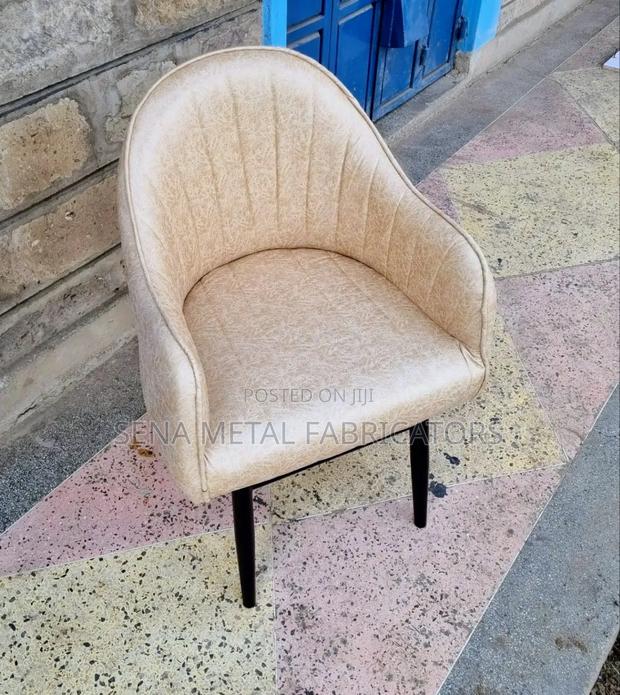 Modern Restaurant Dining Chair, With Beige Fabric. - main view