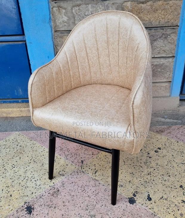 Modern Restaurant Dining Chair, With Beige Fabric. - thumbnail 2