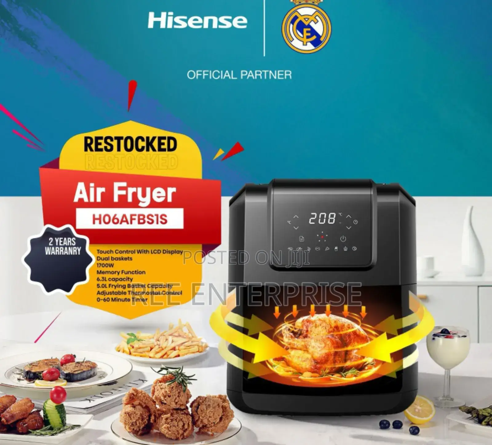 Touch Control With LCD Display 6.3 Litres Hisense Airfryer