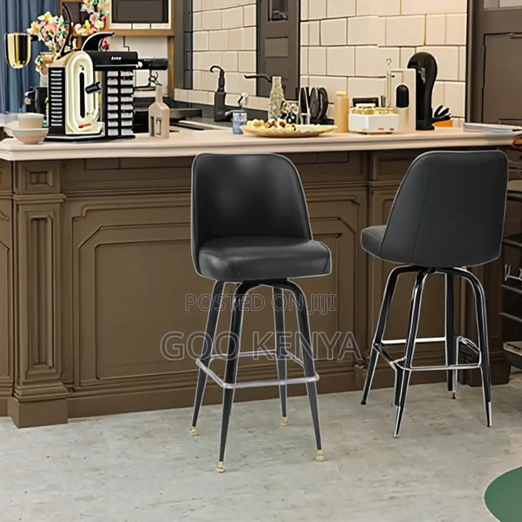 Bar Stool; Modern Black Leather Bar Chair With Back Support