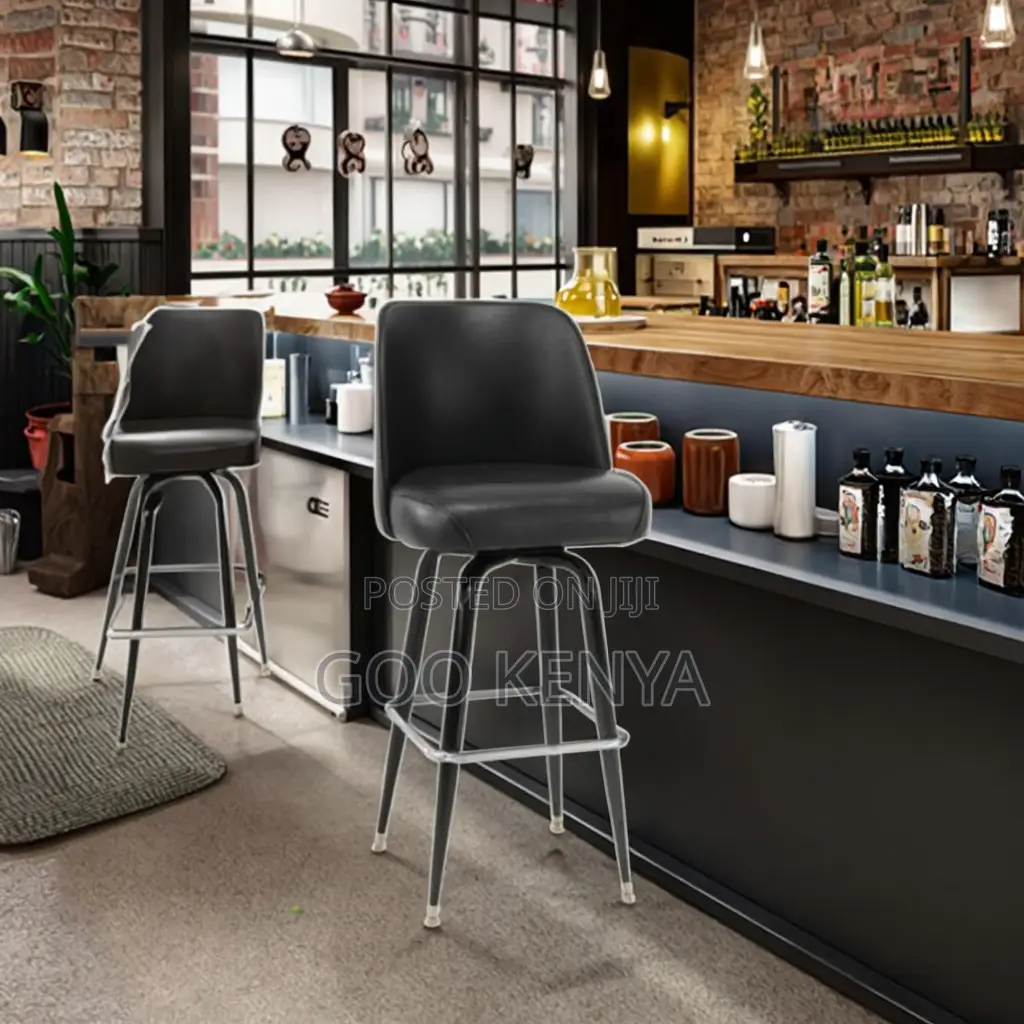 Bar Stool; Modern Black Leather Bar Chair With Back Support