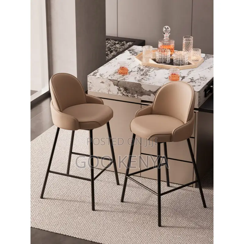 Bar Stool; Backrest Leather Bar Chair for Dining Kitchen