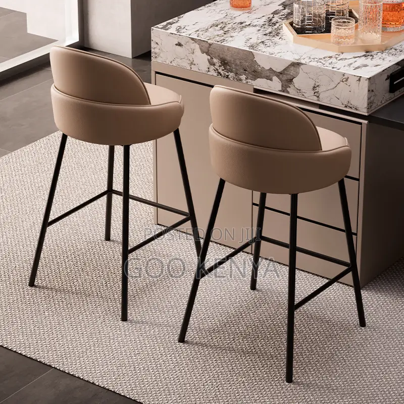 Bar Stool; Backrest Leather Bar Chair for Dining Kitchen