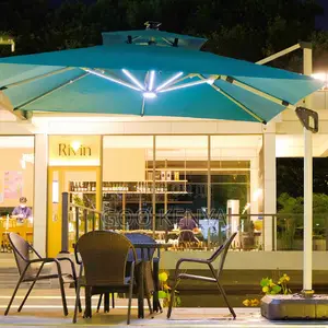 Garden Sun Umbrella; Modern Outdoor Parasol With Solar Lighting