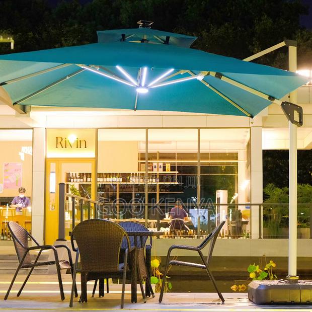 Garden Sun Umbrella; Modern Outdoor Parasol With Solar Lighting