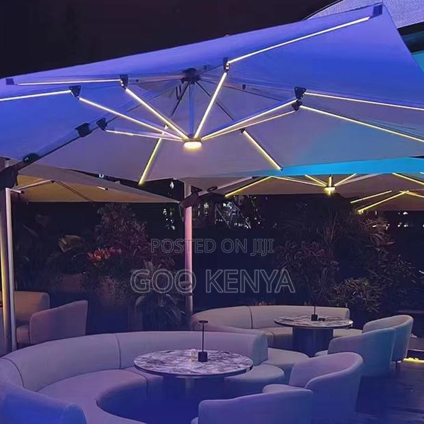 Garden Sun Umbrella; Modern Outdoor Parasol With Solar Lighting - thumbnail 2