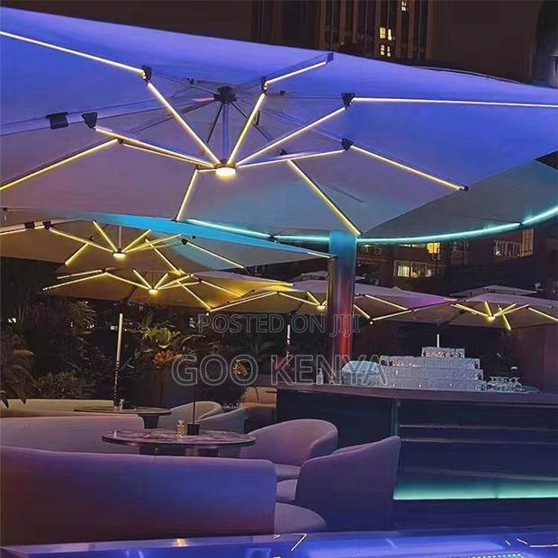 Garden Sun Umbrella; Modern Outdoor Parasol With Solar Lighting - thumbnail 3