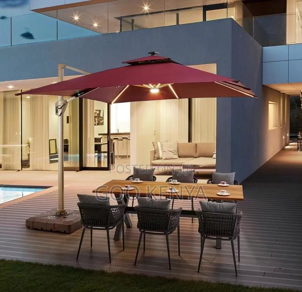 Garden Sun Umbrella; Modern Outdoor Parasol With Solar Lighting - thumbnail 4