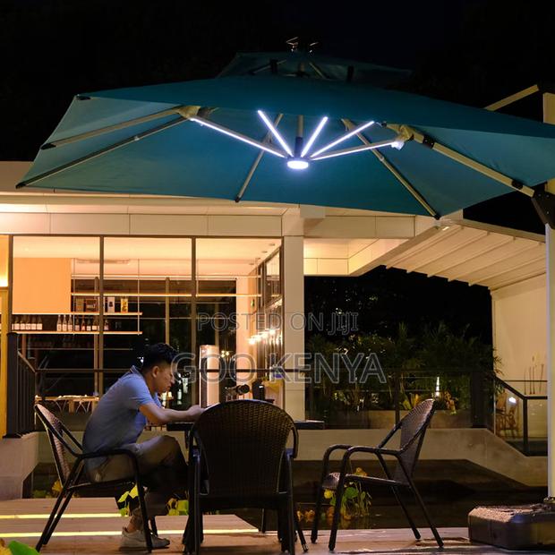 Garden Sun Umbrella; Modern Outdoor Parasol With Solar Lighting - thumbnail 5