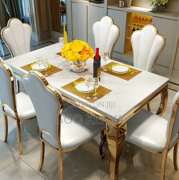 Home Dining Set; Modern White 6-Person Dining Table Set