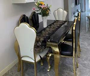 Home Dining Set; Modern White 6-Person Dining Table Set