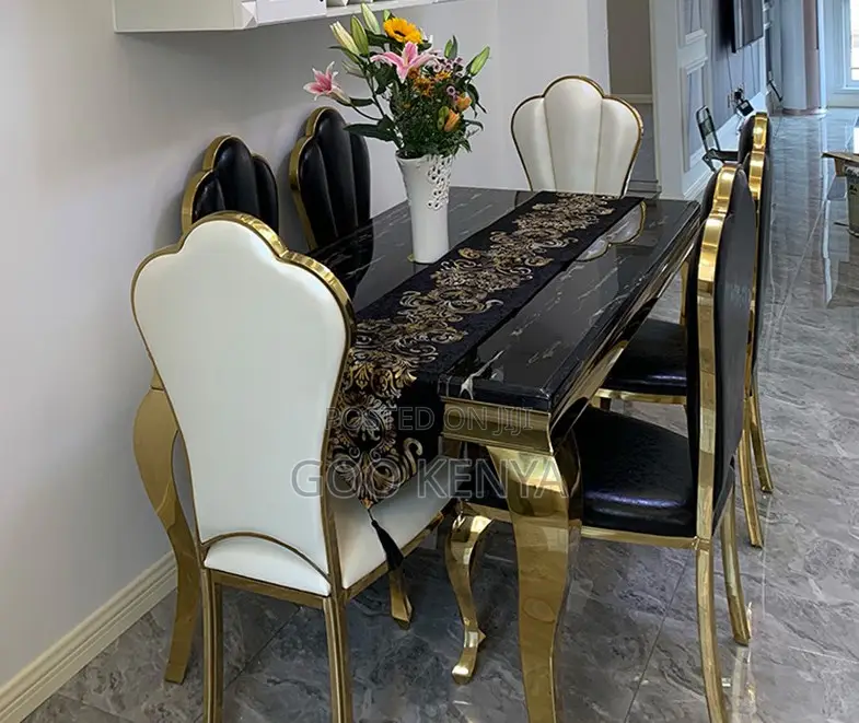 Home Dining Set; Modern White 6-Person Dining Table Set