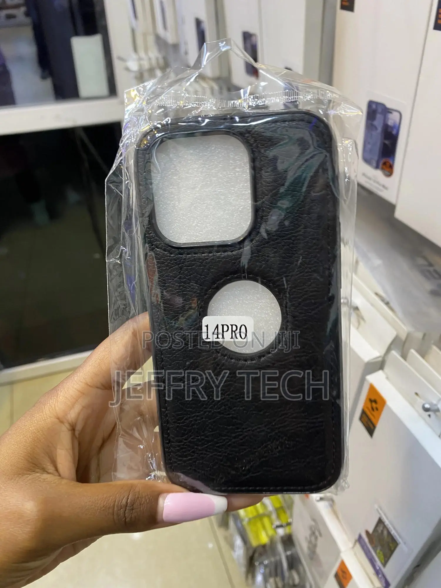 Bivar Leather Back Cover With Apple Logo Cut Case for iPhone 14 Pro