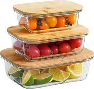 3pcs Glass Bowl Storage Containers With Bamboo Lid