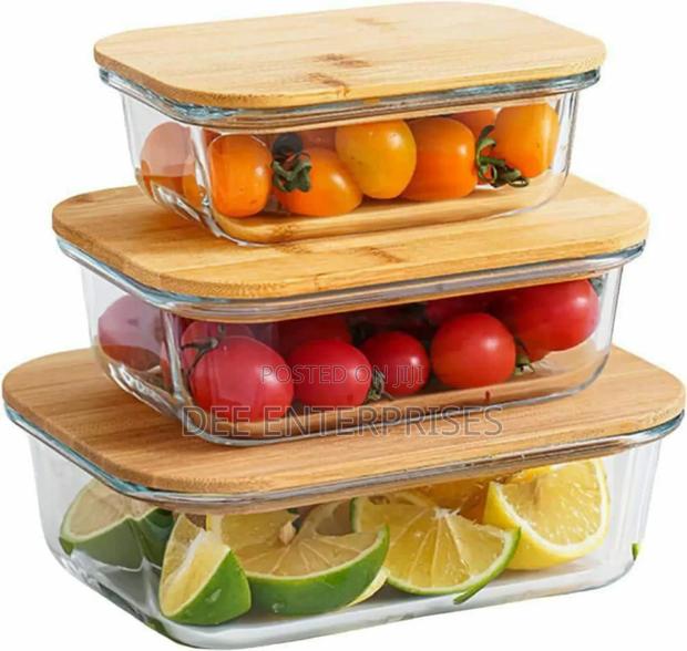 3pcs Glass Bowl Storage Containers With Bamboo Lid