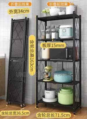 Black  *5 Tier Foldable Movable Metallic Storage Rack*