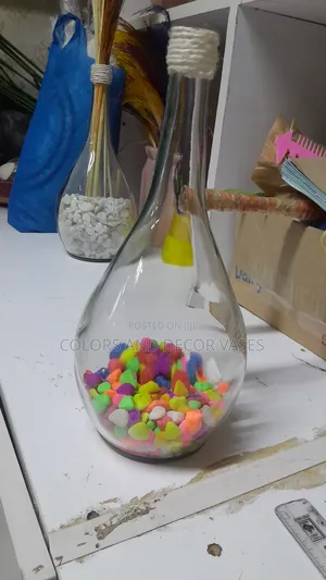Beautiful Glass Vase and Colored Stones