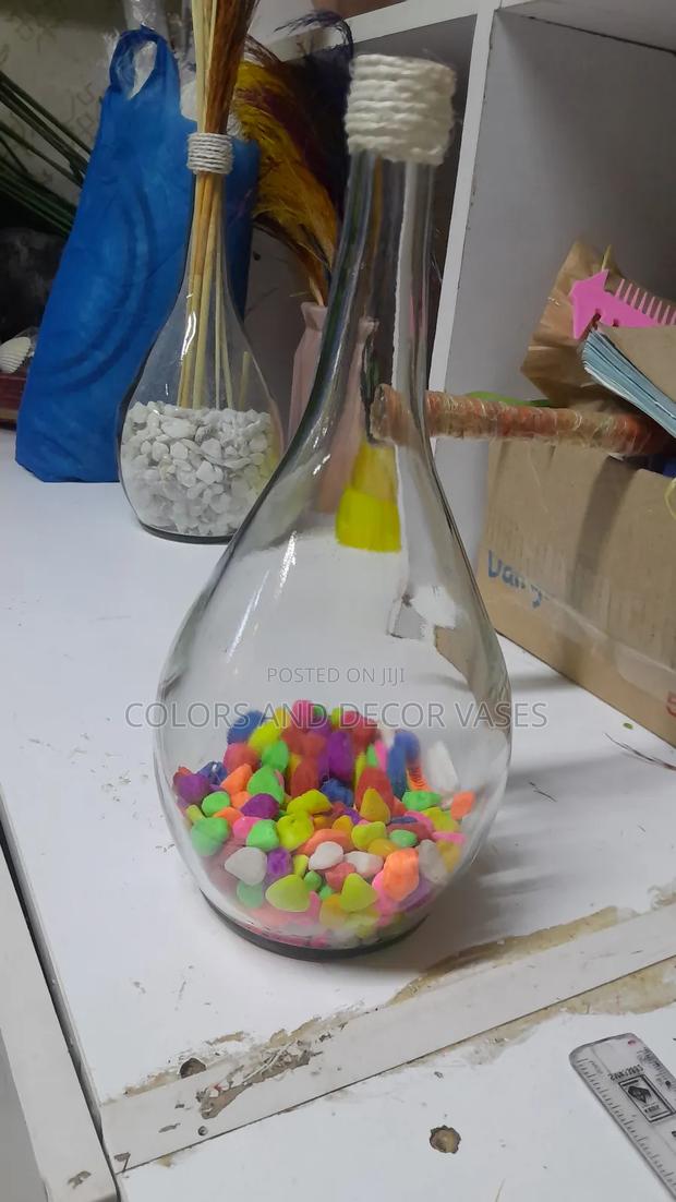 Beautiful Glass Vase and Colored Stones