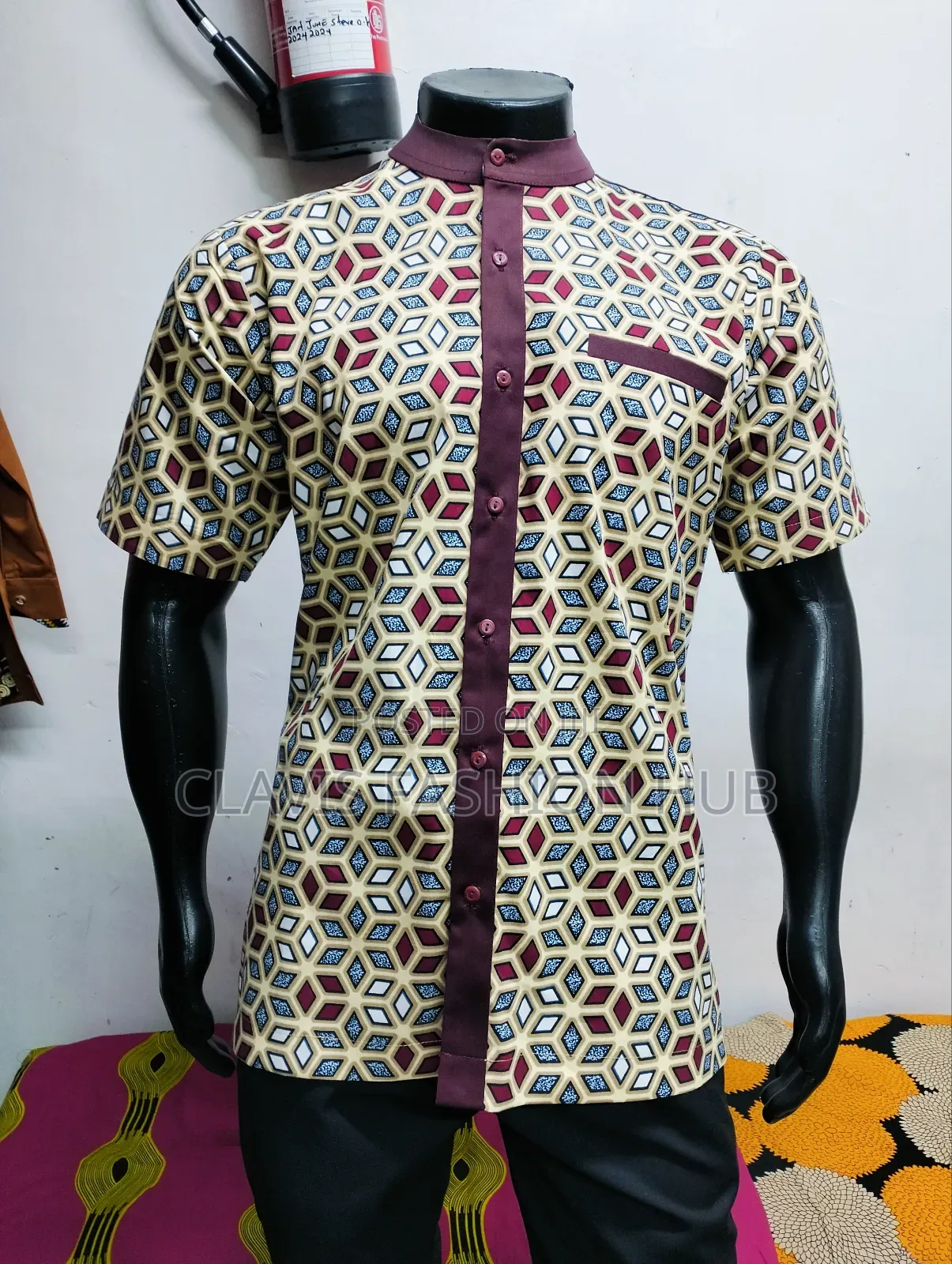 Geometric Print African Shirt for Men