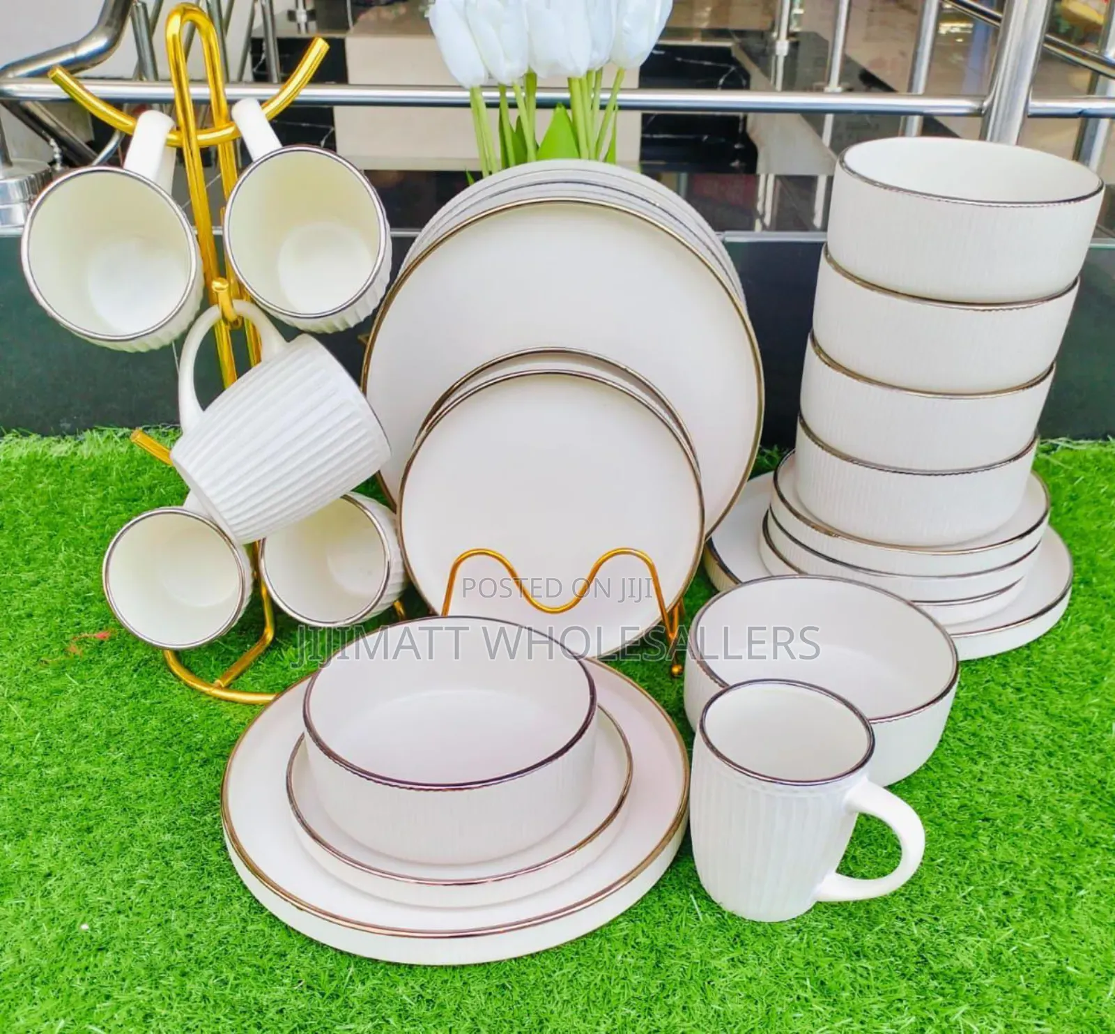 *24 PCS Cream Gold Dinner Set