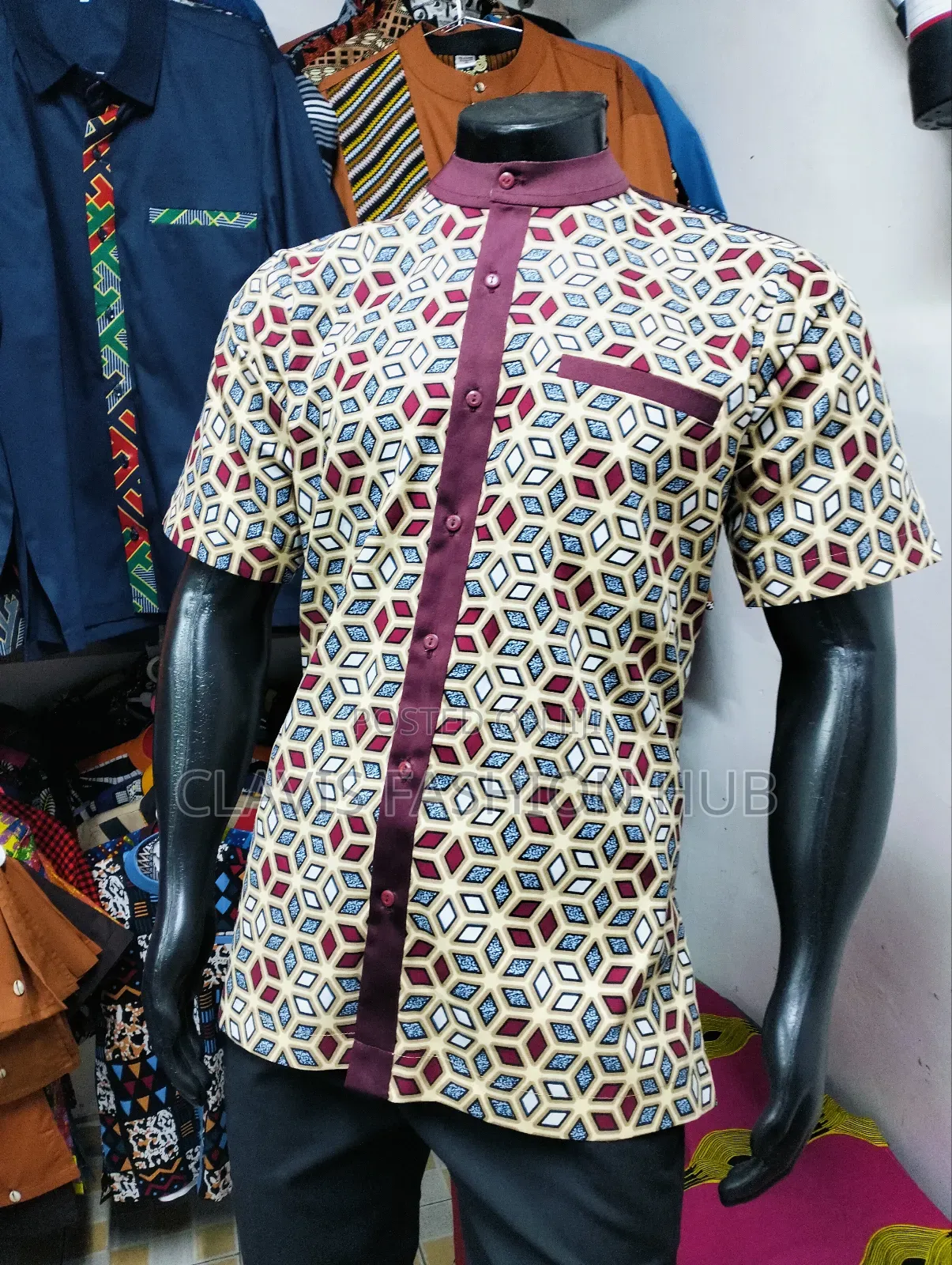 Geometric Print African Shirt for Men