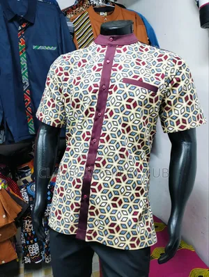 Geometric Print African Shirt for Men