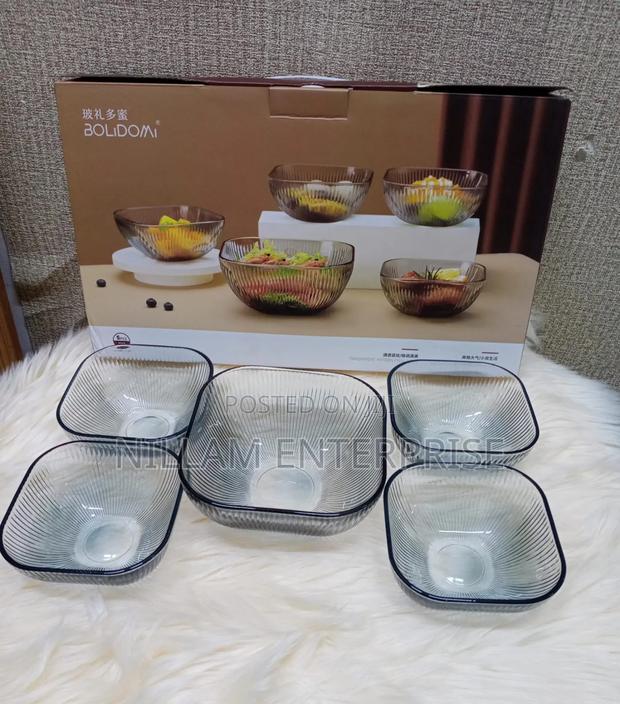 Blue-Grey Vertical Glass Salad Bowl Set