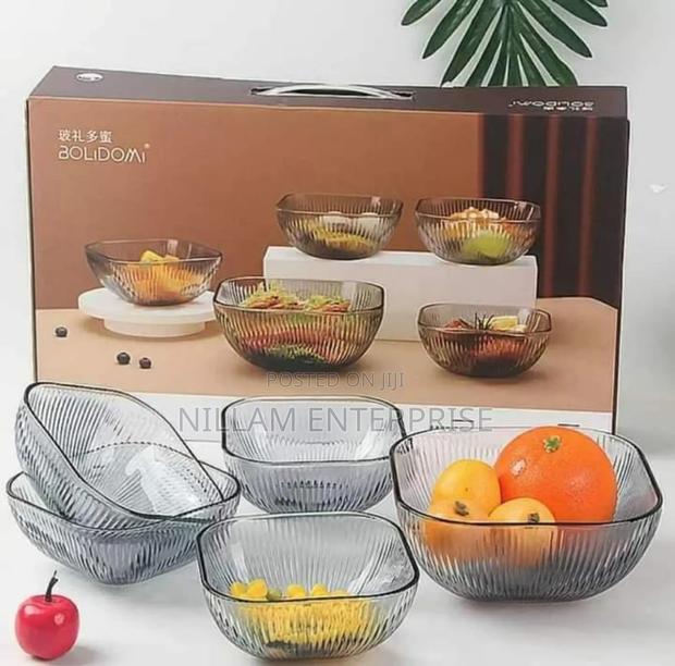 Blue-Grey Vertical Glass Salad Bowl Set - thumbnail 4