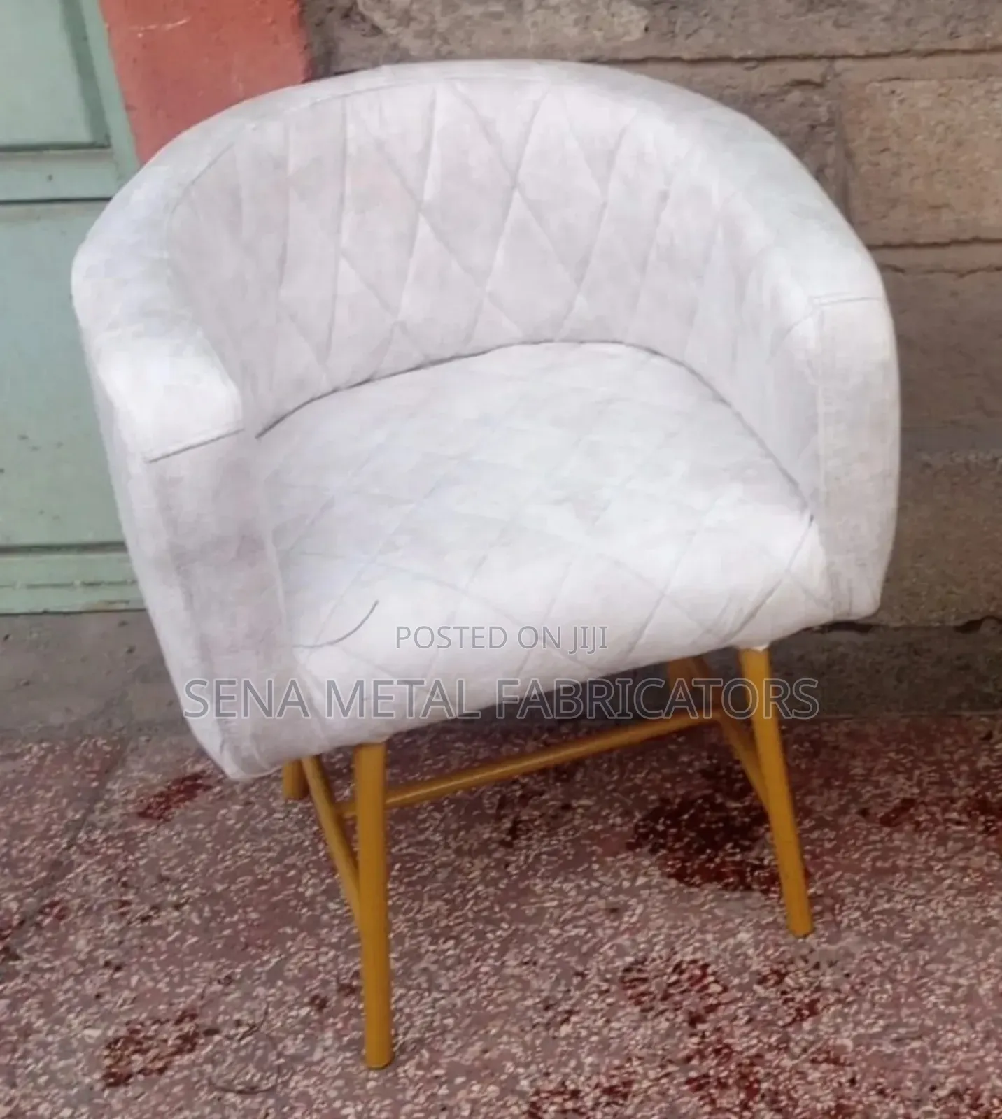 Salon Metal Frame Chair. Cream Upholstery