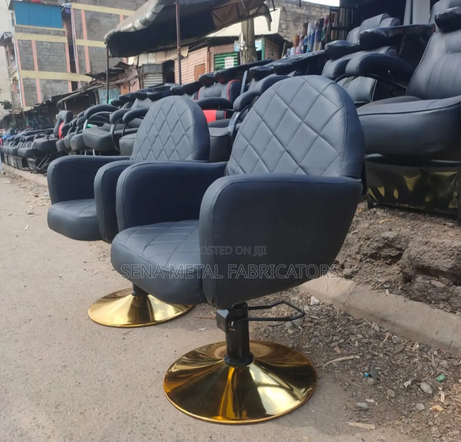 Salon Hydraulic Chair Locally Made With a Gold Frame.