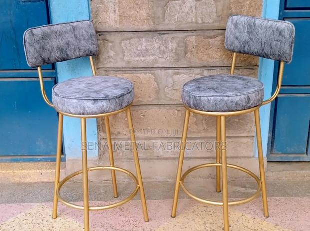Counter Stools With Grey Patterned Fabric. - main view