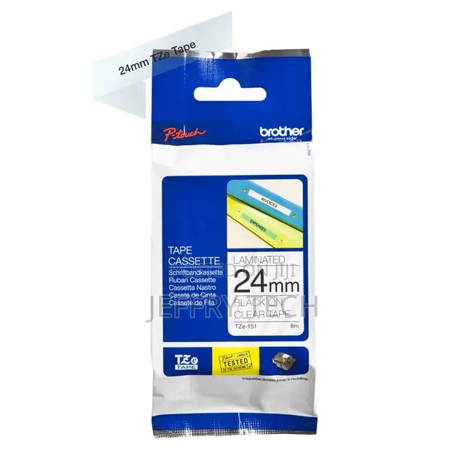 Brother Tze-151 Labelling Tape Cassette – Black on Clear, 24mm Wide