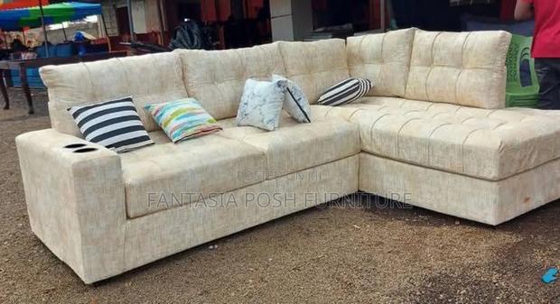 Beige Corner Sectional With Throw Pillows - main view