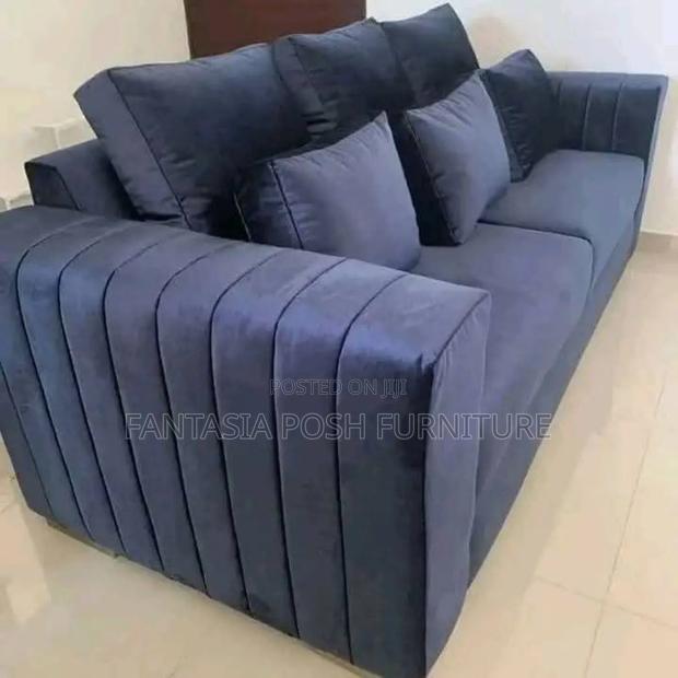 Navy Blue Channel-Tufted 3 Seater. - main view