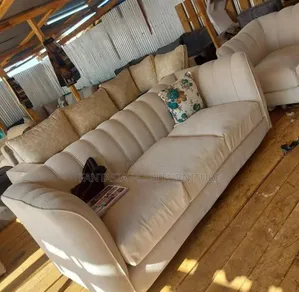 Beige Channel-Tufted 3 Seater Sofa