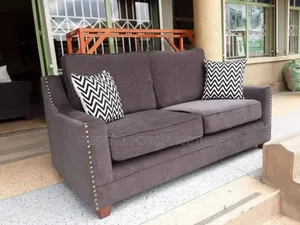 2-Seater Charcoal Grey Sofa With Studded Arms