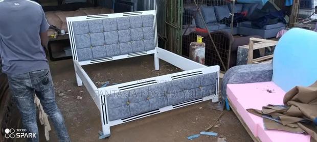 5x6 Modern White Bed Frame With Grey Tufted Panels