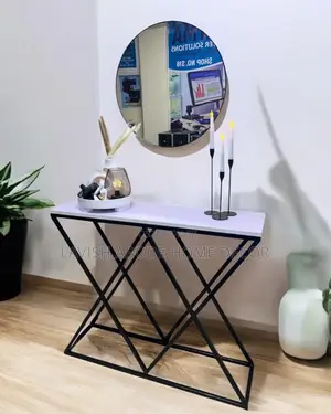 Black Console Table With Black Round Unbreakable Mirror