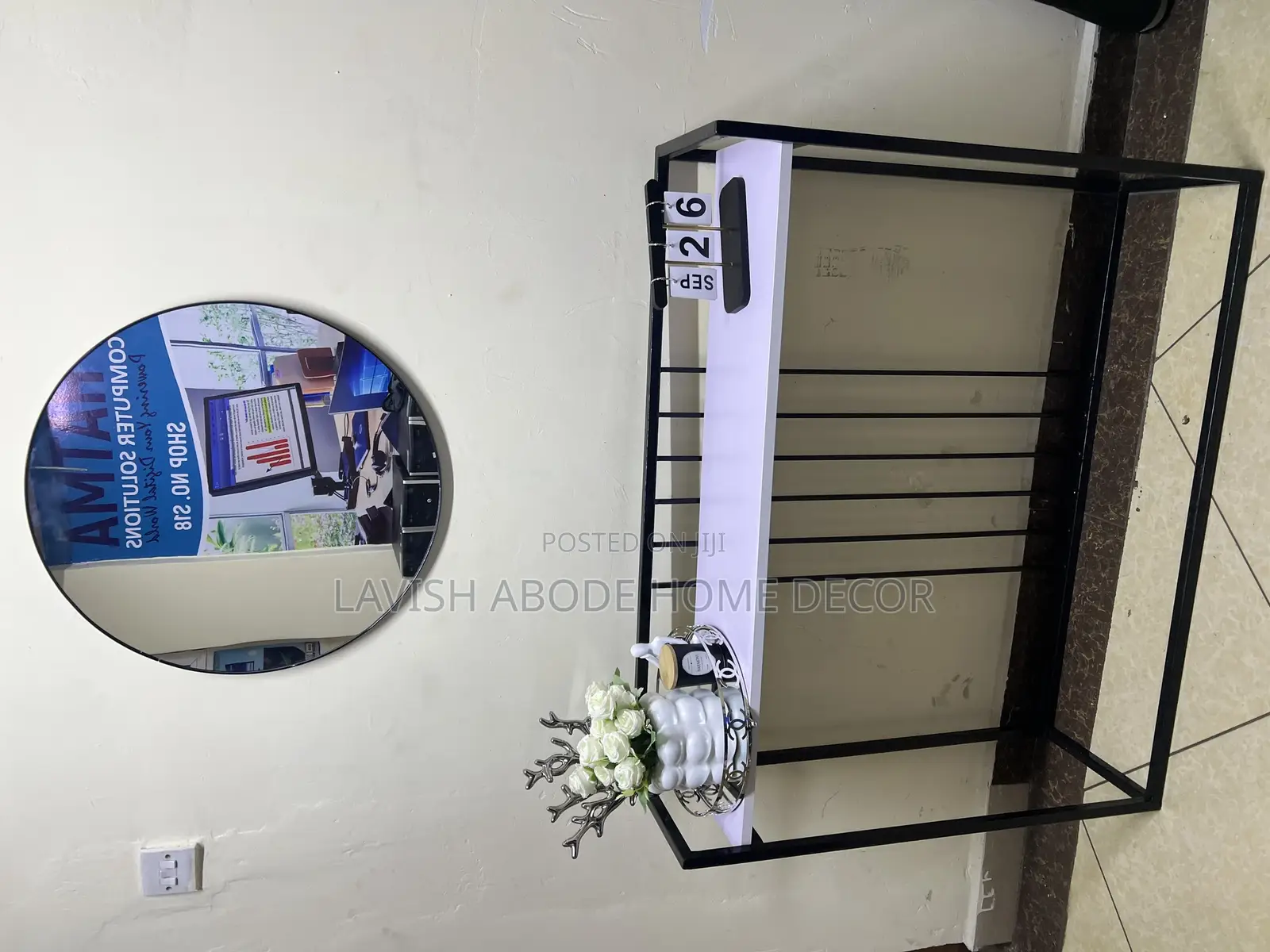 Elegant Console Table With Round Unbreakable Mirror