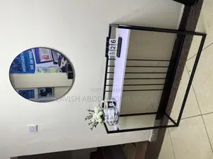Decorative Black Console Table With Round Mirror Set