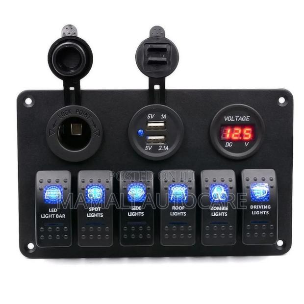 Multi-function 6 Gang Rocker Switch Panel With Digital Meter - main view