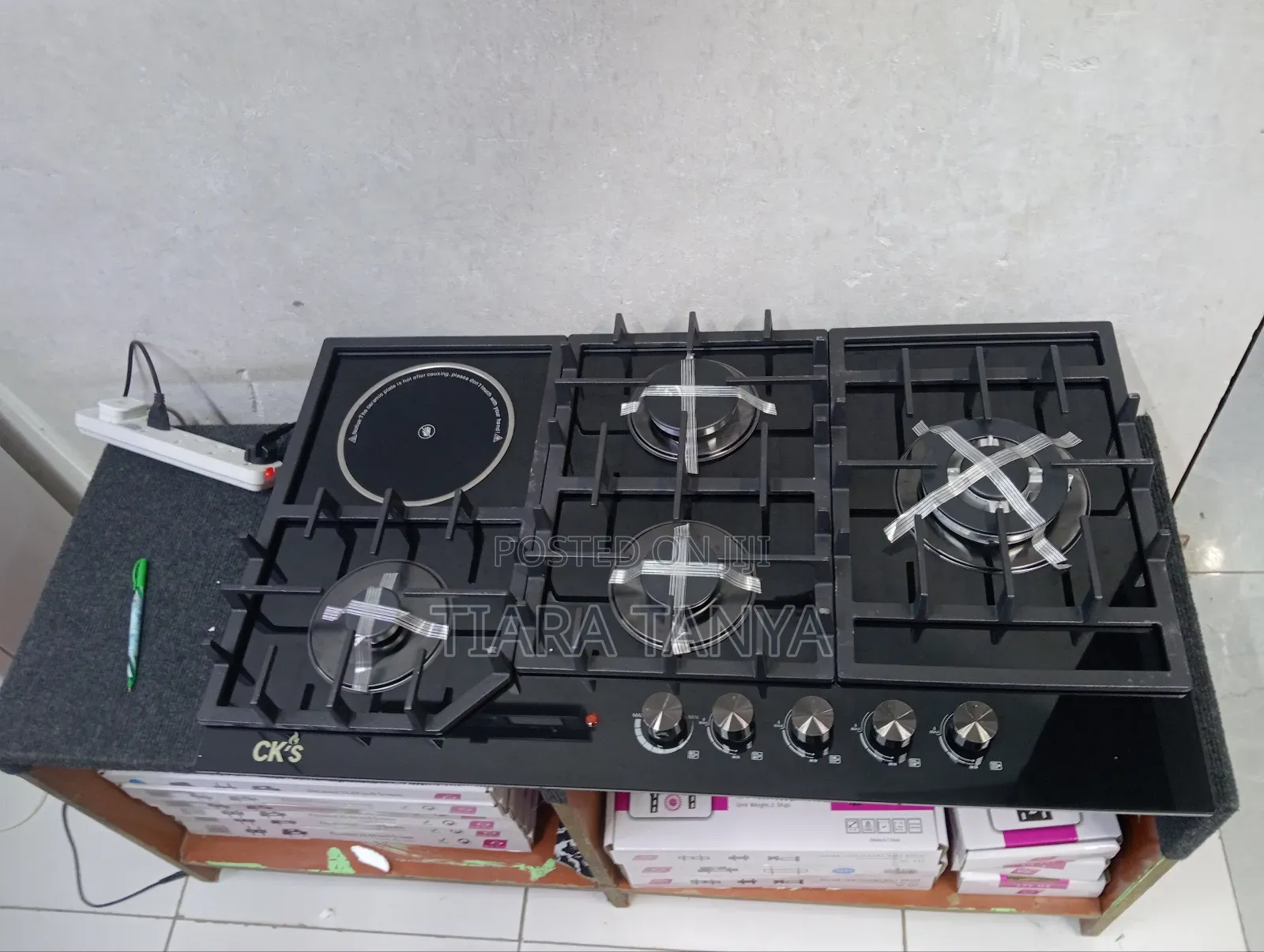 Khal 90cm Gas (1wok)+1electric Ceramic Plate Black Glass