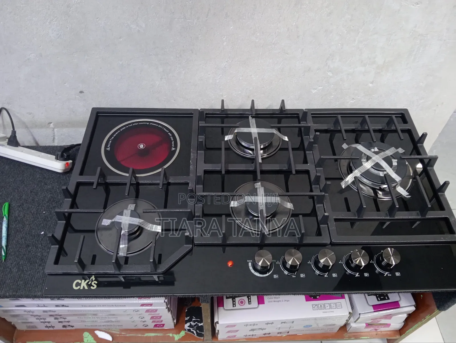 Khal 90cm Gas (1wok)+1electric Ceramic Plate Black Glass